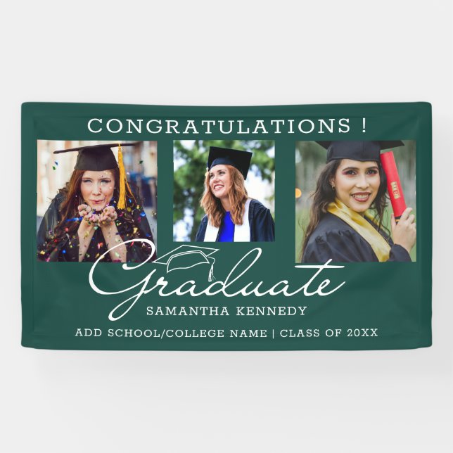 3 Photo Collage Congratulations Graduate Green Banner (Horizontal)