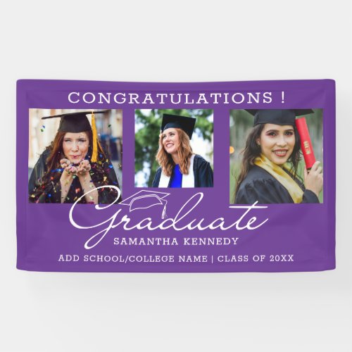 3 Photo Collage Congratulations Graduate Purple Banner