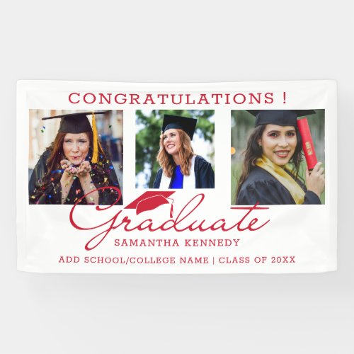 3 Photo Collage Congratulations Graduate Red White Banner