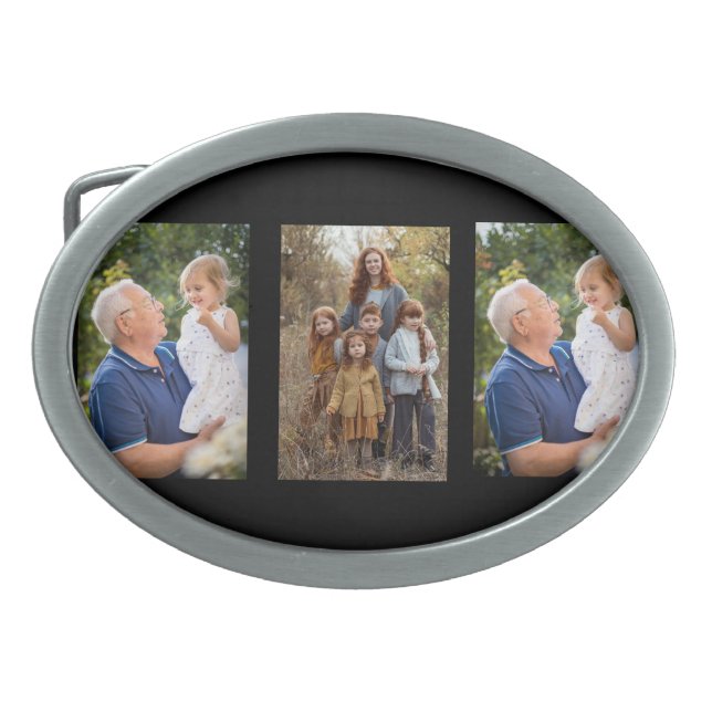 3 Photo Collage custom Belt Buckle (Front)
