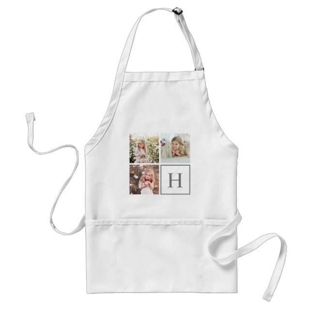 3 Photo Collage Custom Monogram Kitchen Adult Apro Adult Apron (Front)