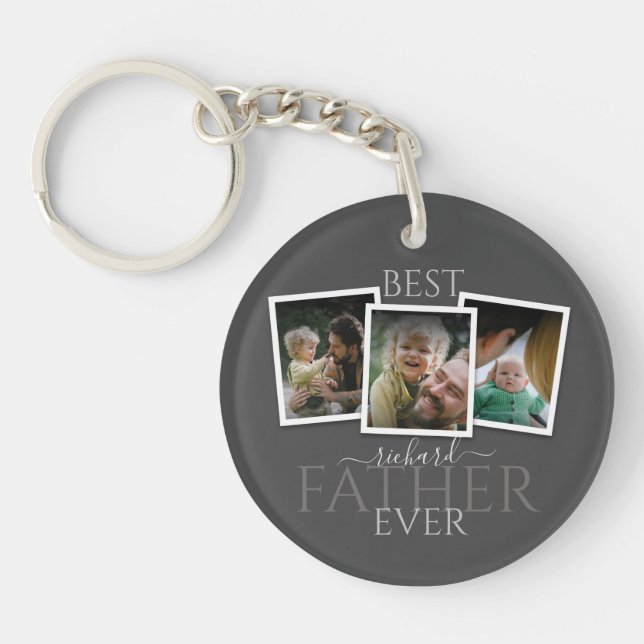 3 Photo Collage Dad Family Memorable Father's Day Keychain (Front)