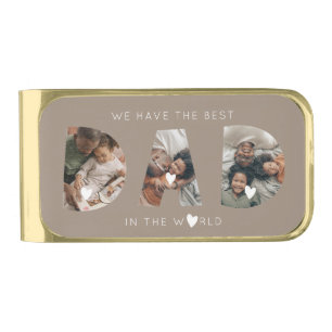 3 photo collage dad gold finish money clip