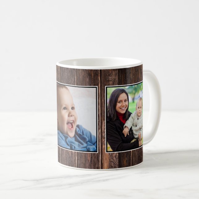3 Photo Collage Dark Brown Wood Coffee Mug (Front Right)