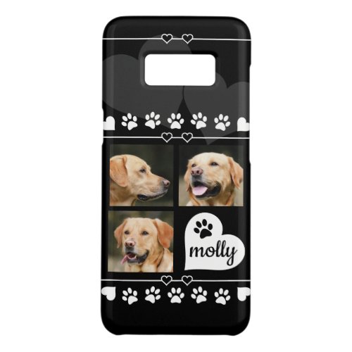3 Photo Collage Dog Name Black and White Heart Case_Mate Samsung Galaxy S8 Case