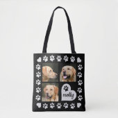 3 Photo Collage Dog Name Black Heart Tote Bag (Front)