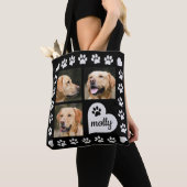 3 Photo Collage Dog Name Black Heart Tote Bag (Close Up)