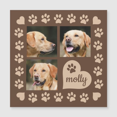 3 Photo Collage Dog Name Brown Heart
