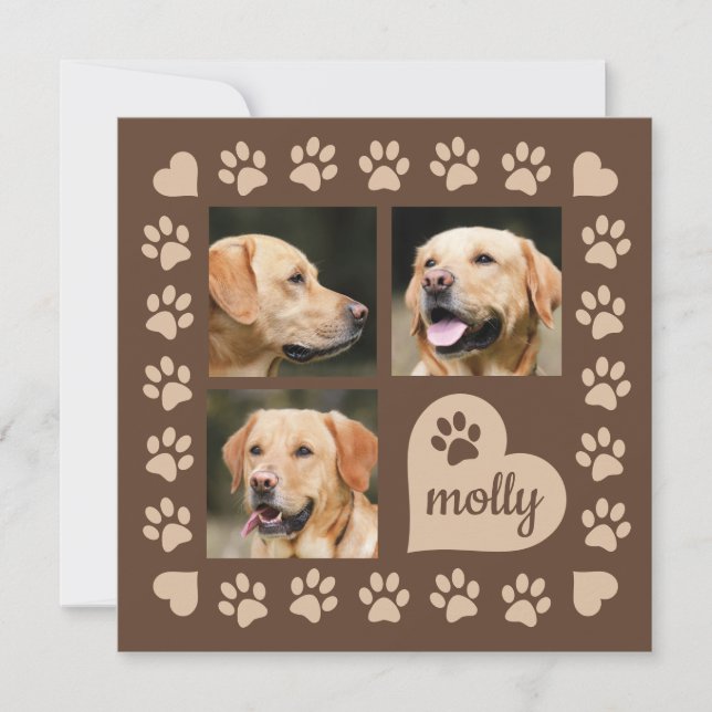 3 Photo Collage Dog Name Brown Heart (Front)