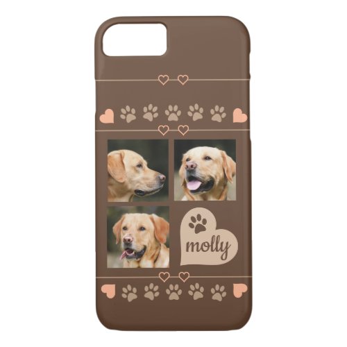 3 Photo Collage Dog Name Brown Heart iPhone 87 Case