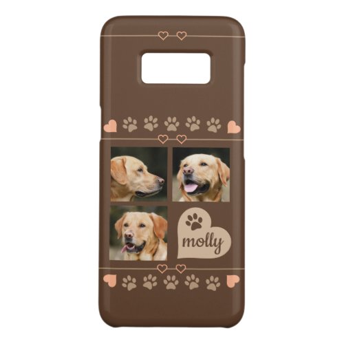 3 Photo Collage Dog Name Brown Heart Case_Mate Samsung Galaxy S8 Case