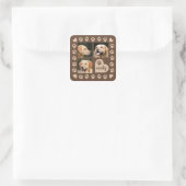 3 Photo Collage Dog Name Brown Heart Square Sticker (Bag)