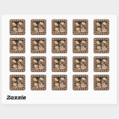 3 Photo Collage Dog Name Brown Heart Square Sticker (Sheet)