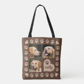 3 Photo Collage Dog Name Brown Heart Tote Bag (Back)