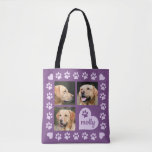 3 Photo Collage Dog Name Purple Heart Tote Bag