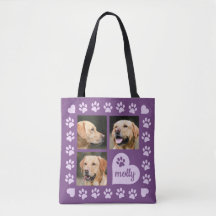 3 Photo Collage Dog Name Purple Heart