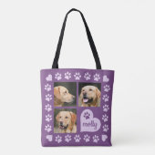 3 Photo Collage Dog Name Purple Heart Tote Bag (Back)