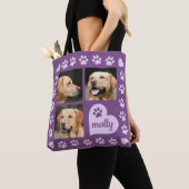 3 Photo Collage Dog Name Purple Heart Tote Bag (Close Up)