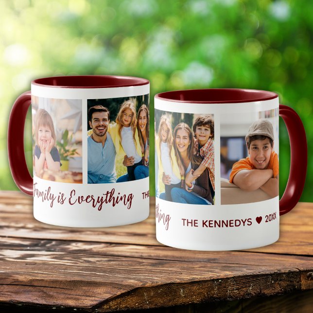 3 Photo Collage Family Is Everything Name Burgundy Mug (Creator Uploaded)