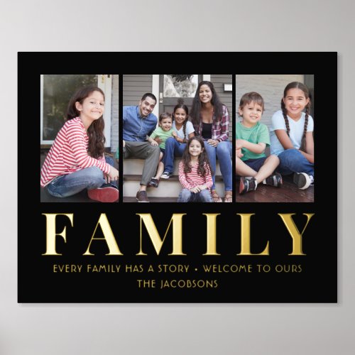 3 Photo Collage Family Keepsake Black and Gold Foil Prints