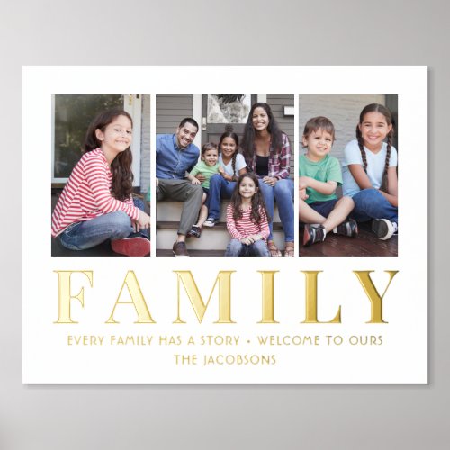 3 Photo Collage Family Keepsake White and Gold Foil Prints