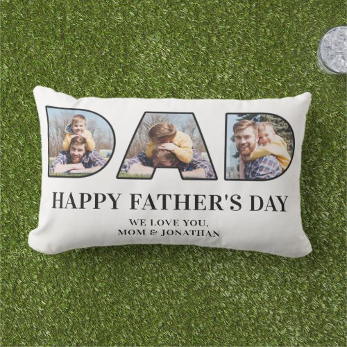 3 Photo Collage Fathers Day Dad Photo Cutout Lumbar Pillow