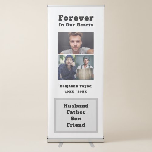 3 Photo Collage Forever In Our Hearts Memorial Retractable Banner
