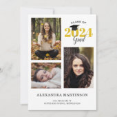 3 Photo Collage Gold and Black Graduation Party Invitation (Front)