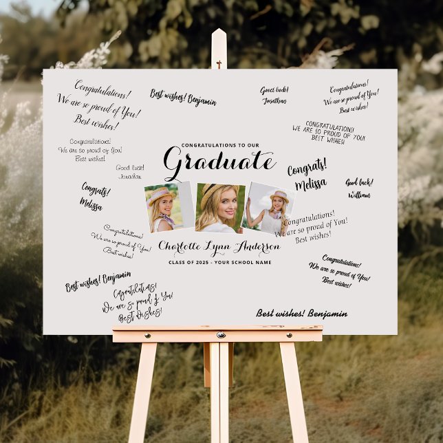 3 Photo Collage Graduation Guest Book Signature Foam Board (Creator Uploaded)