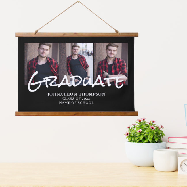 3 Photo Collage Graduation Hanging Tapestry