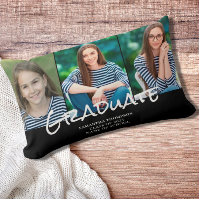 3 Photo Collage Graduation Lumbar Pillow