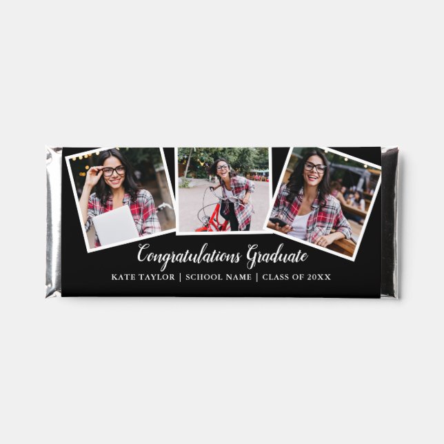 3 Photo Collage Graduation Party Hershey Bar Favors (Front)