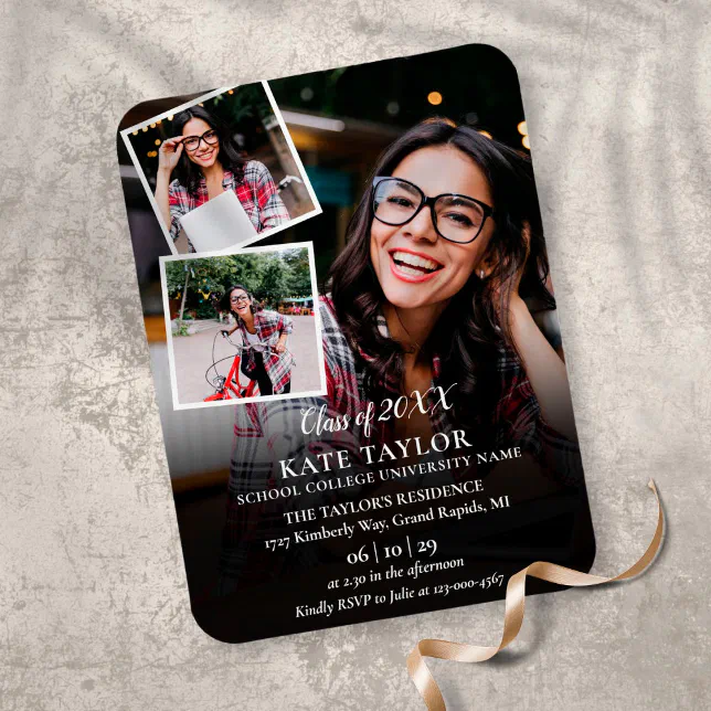 3 Photo Collage Graduation Party Invitation Zazzle