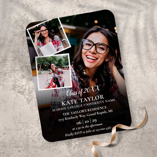 3 Photo Collage Graduation Party Invitation Magnet