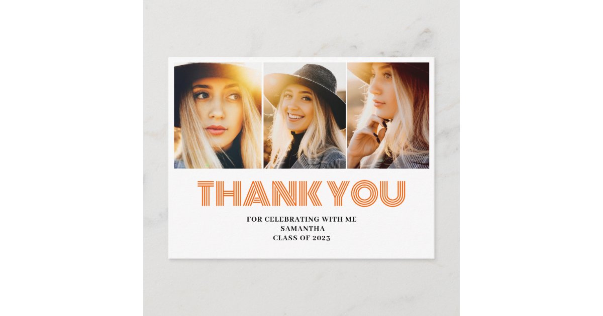 3 Photo Collage Graduation Thank You Postcard | Zazzle