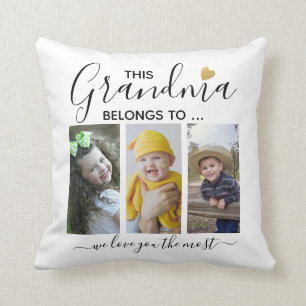 3 Photo Collage Grandkids This Grandma Belongs To  Throw Pillow