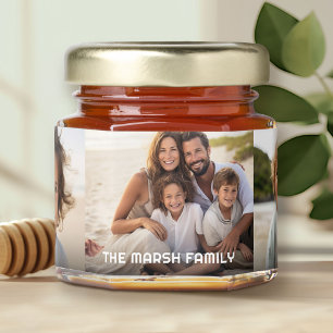3 Photo Collage Grid - with Family Text Honey Jar Favors
