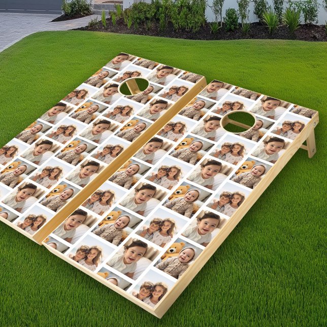3 Photo Collage Half Brick Pattern - White Cornhole Set (Custom Cornhole Set)