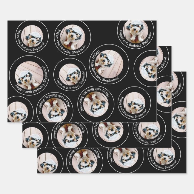3 photo Collage Happy Birthday Circles Wrapping Paper Sheets
