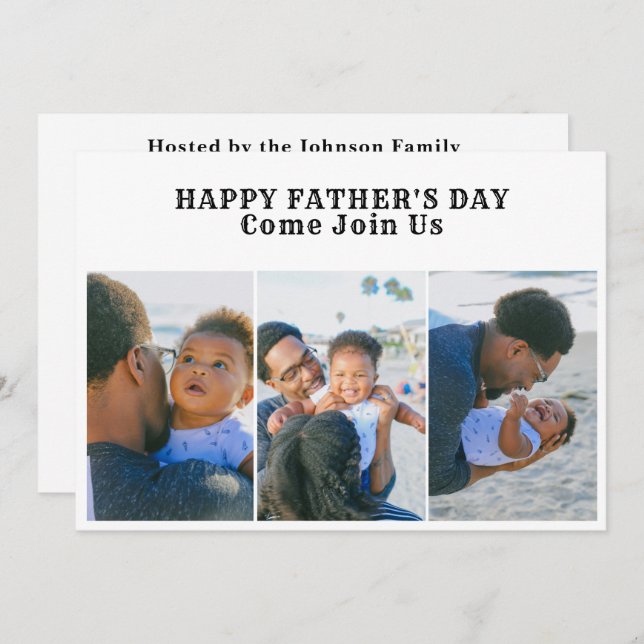 3 Photo Collage Happy Fathers Day Cookout Party Invitation (Front/Back)