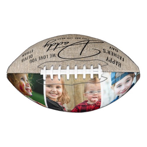3 Photo Collage Happy Fathers Day  Rustic Burlap Football