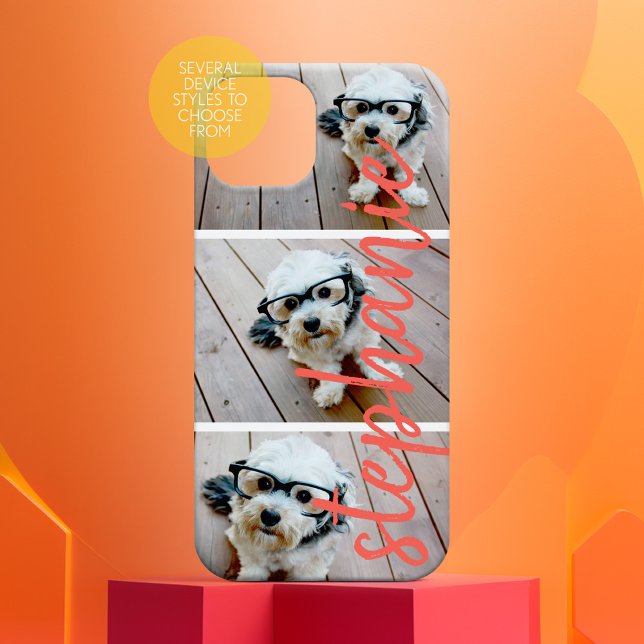 3 Photo Collage - Horizontal Pics Script Name Case-Mate iPhone Case (Personalized Phone Case - Many Device Styles to Choose From)