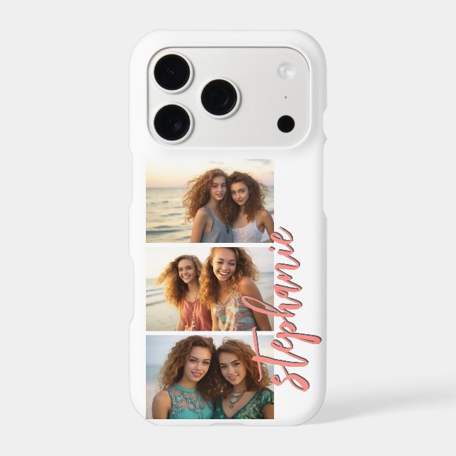 3 Photo Collage - Horizontal Pics Script Name Iphone Case (Back)