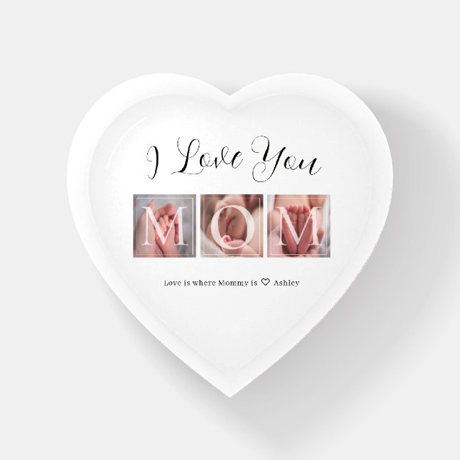 3 Photo Collage I Love You Mom Paperweight (Front)