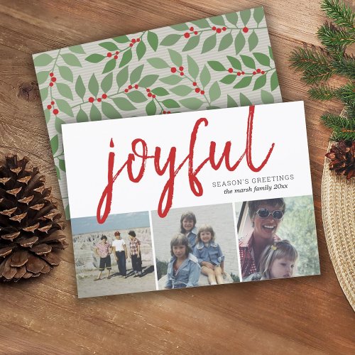 3 Photo Collage _ Joyful Seasons Greetings Berry Holiday Card