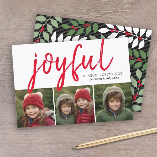 3 Photo Collage _ Joyful Seasons Greetings Black Holiday Card