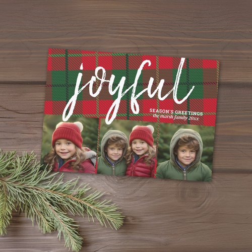 3 Photo Collage _ Joyful Seasons Greetings Plaid Holiday Card