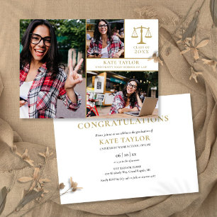 3 Photo Collage Law School Graduation Party Invitation