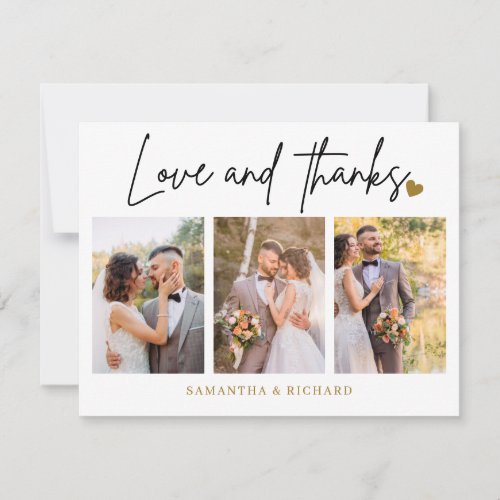 3 Photo Collage Love And Thanks Wedding   Thank You Card