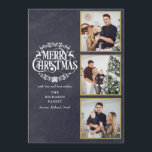 3 Photo Collage Merry Christmas Chalkboard Holiday Card<br><div class="desc">A stylish boho 3 photo collage holiday design for you to personalise with your favourite photos in gold frames,  message,  names and year on a chalkboard background. The reverse features falling snowflakes on a matching chalkboard background. Designed by Thisisnotme©</div>
